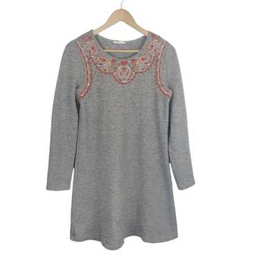 THML Gray Embroidered Knit Long Sleeve Shift Dress