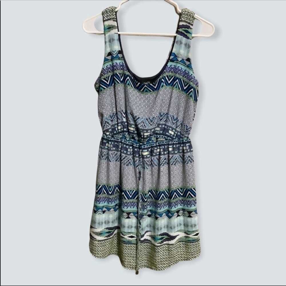 Rue 21 Blue White Aztec Print Boho Dress Scoop Ne… - image 1