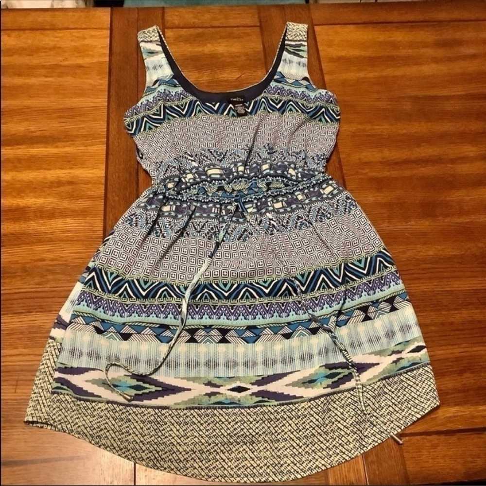 Rue 21 Blue White Aztec Print Boho Dress Scoop Ne… - image 2