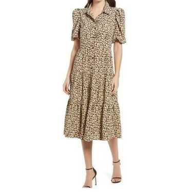 Charles Henry Leopard Tiered Midi Dress