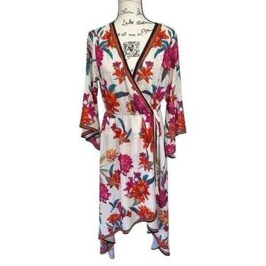 Flying Tomato Fall Floral Faux Wrap Dress, Large - image 1