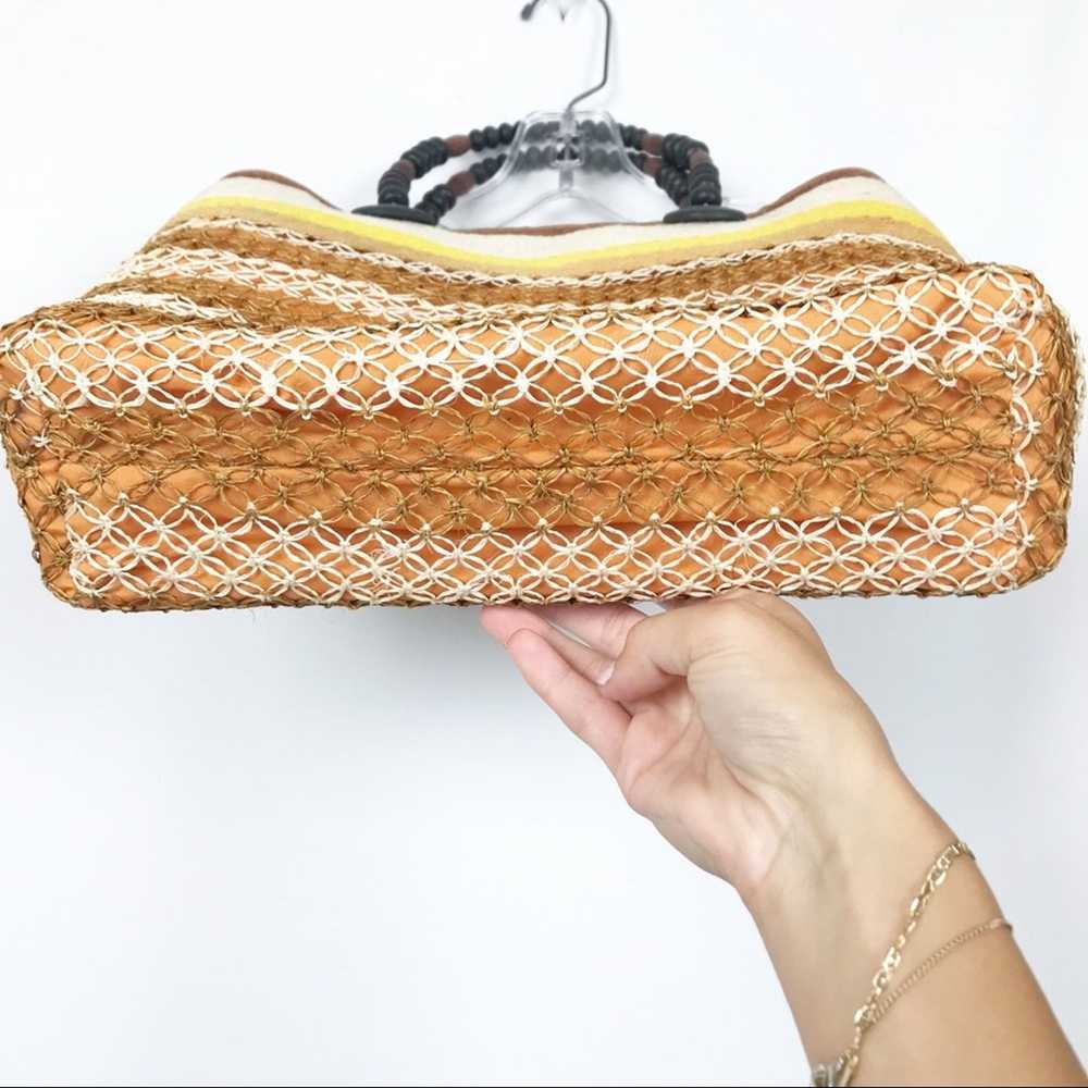 Vintage Straw Handbag with Beaded Handle Striped - image 6