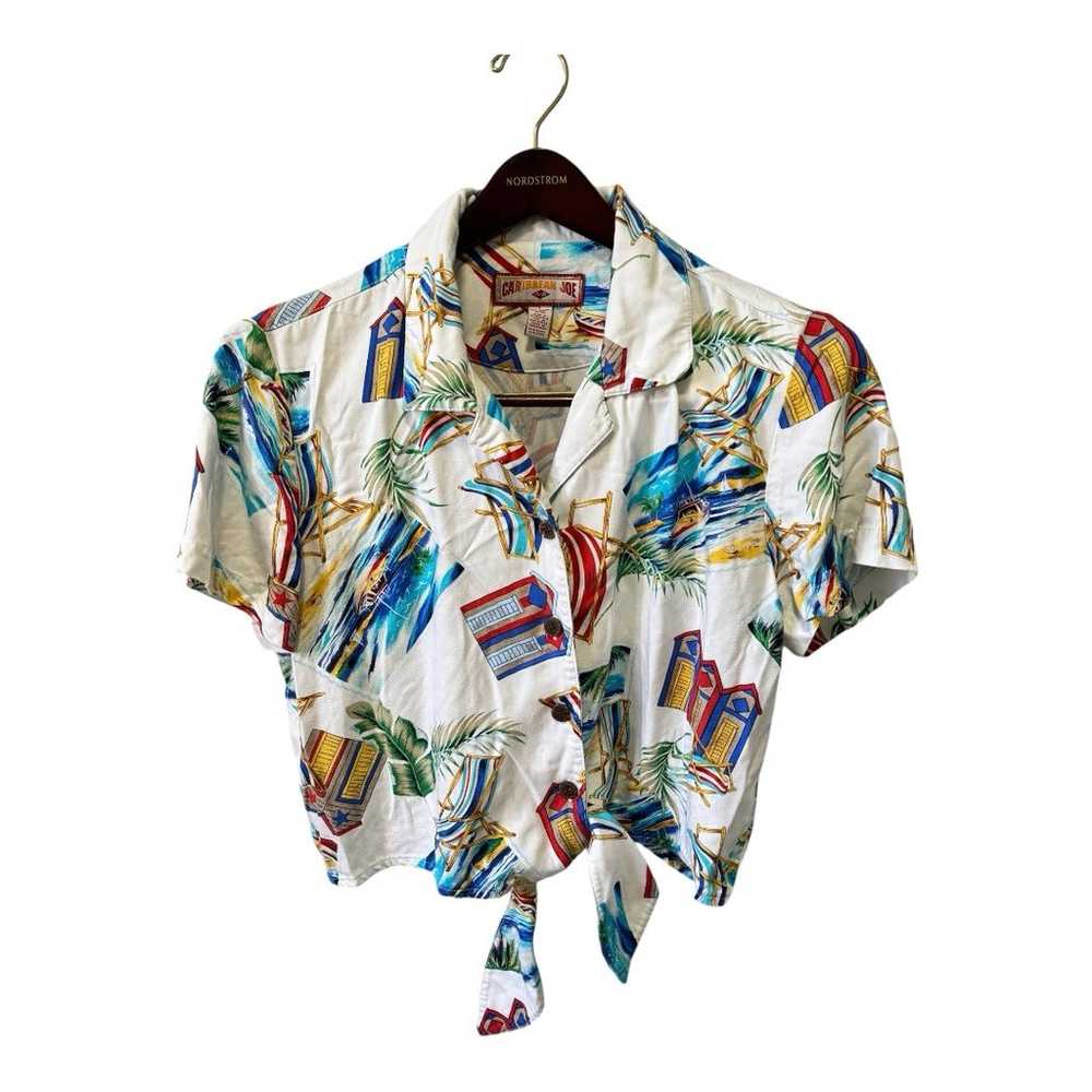 Caribbean Joe Womens Button Up Shirt White Hawaii… - image 1