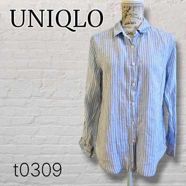 UNIQLO Long Sleeve Shirt Striped Women's Blue Cott