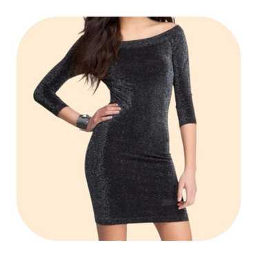 Bebe S metallic silver/black bodycon dress - image 1