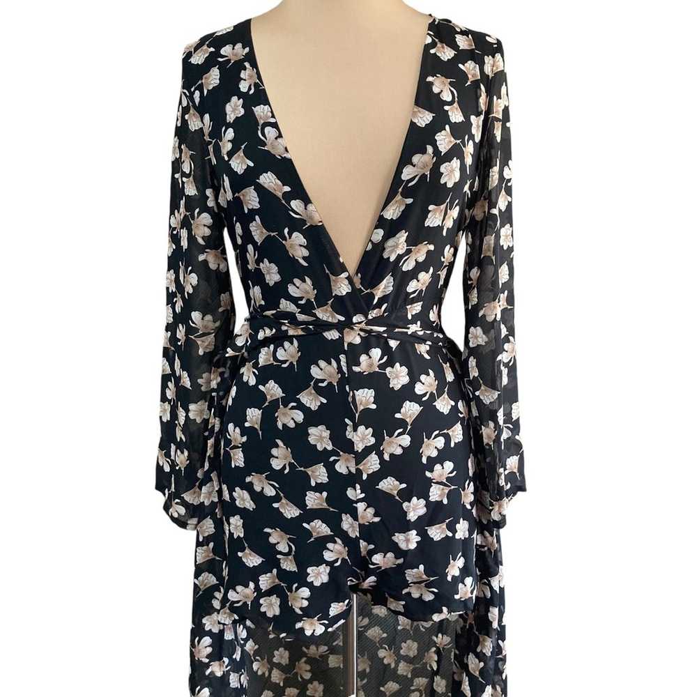 Haute Rogue Dress Romper Maxi Black White Floral … - image 6