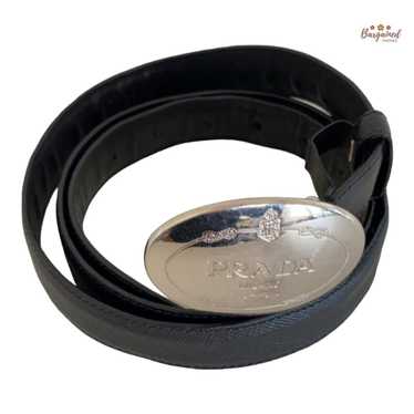 Prada PRADA Black Leather Engraved Oval Plaque Bu… - image 1