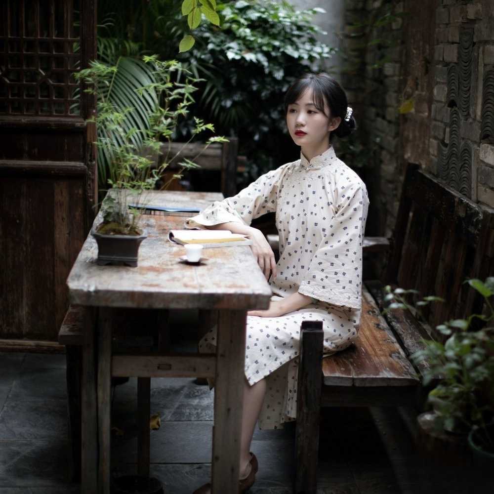 Cotton Qipao Cheongsam Dress - image 1