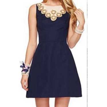 Lilly Pulitzer Wythe Shift Dress Navy Blue Gold E… - image 1