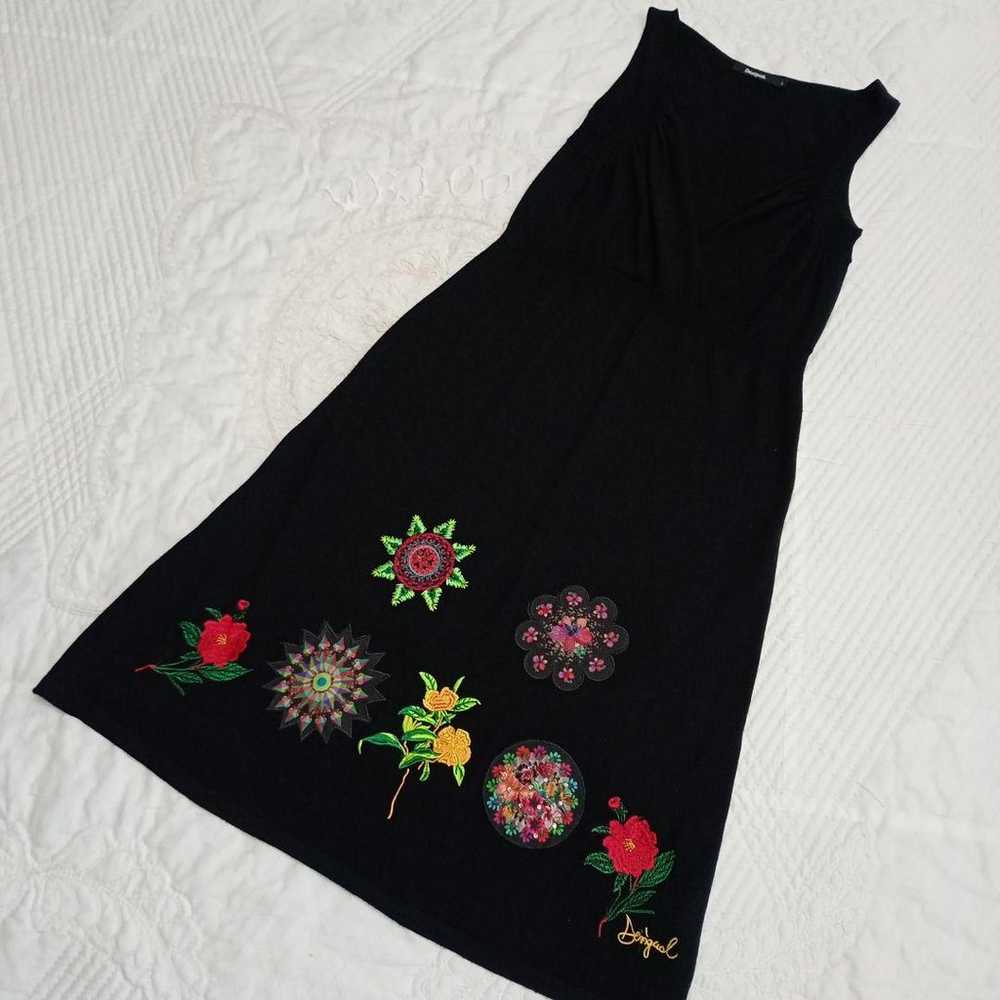 Desigual Embroidered Knit Sleeveless Knee-Length … - image 1