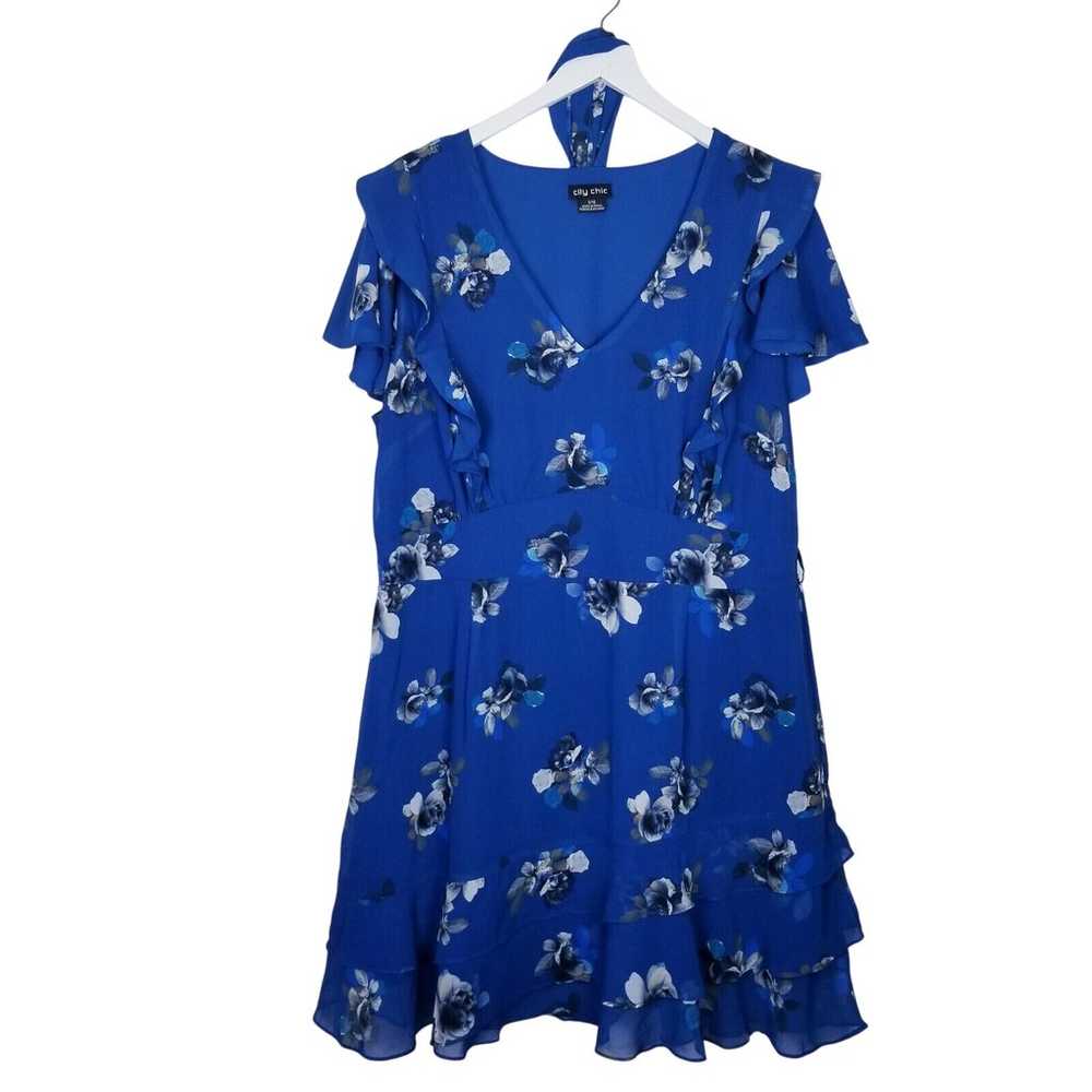 City Chic Romantic Print Dress Blue Floral Flutte… - image 1