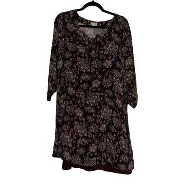 Garnet Hill Dress Sheer Floral W/ Overlay Brown Si