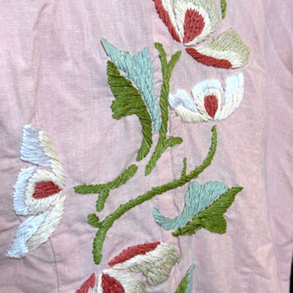 Vintage Women’s JoyStick Hand Embroidered Pink Fl… - image 3