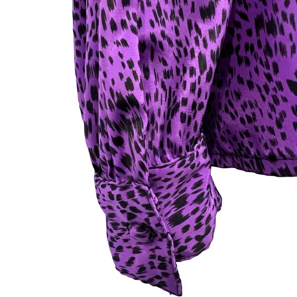 Vintage 80s Purple Black Cheetah Satin Button Dow… - image 10