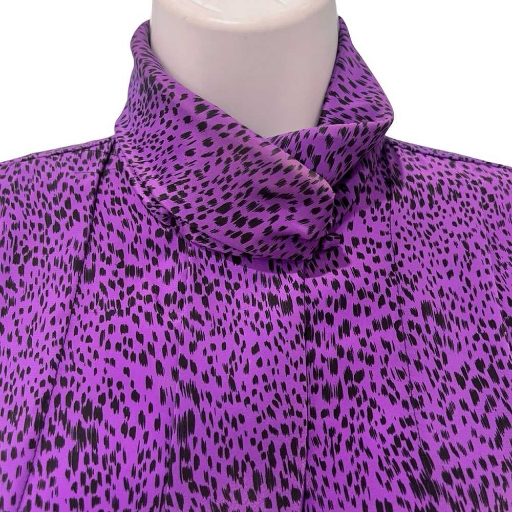 Vintage 80s Purple Black Cheetah Satin Button Dow… - image 11