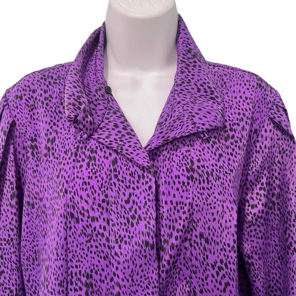 Vintage 80s Purple Black Cheetah Satin Button Dow… - image 12