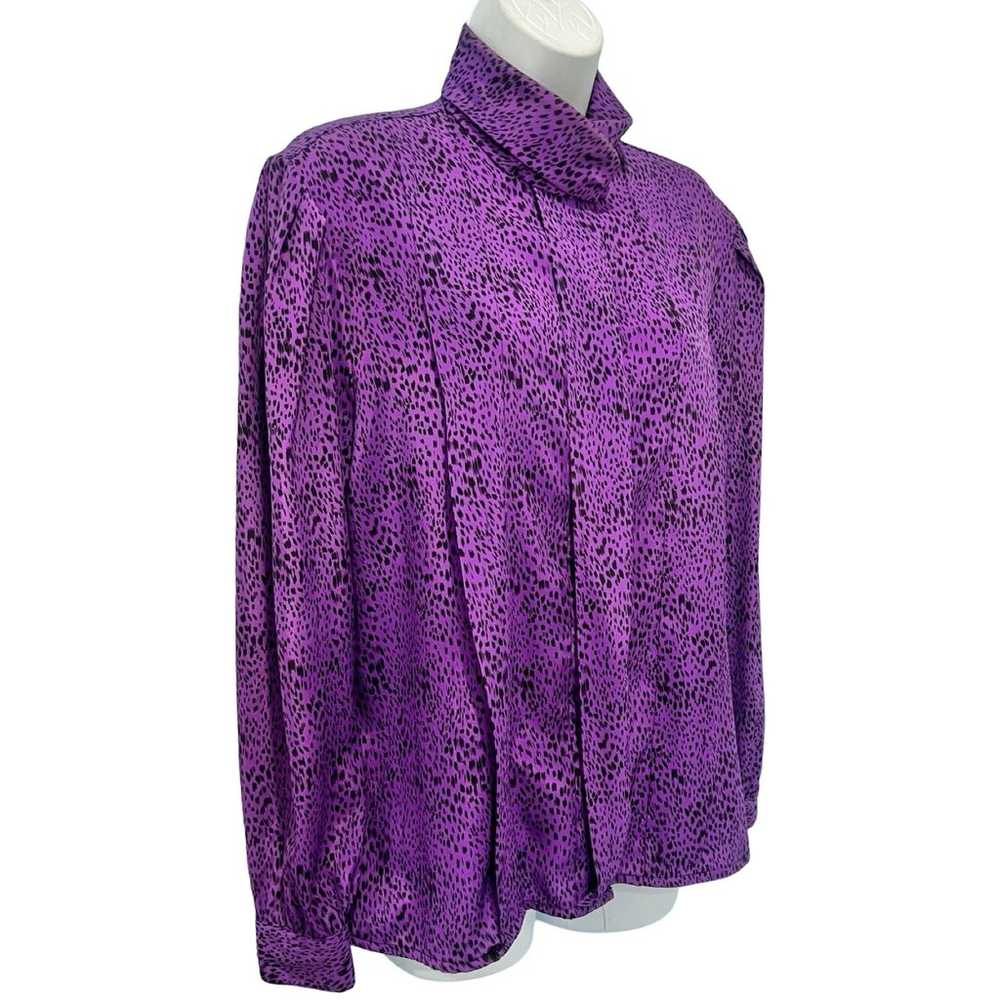 Vintage 80s Purple Black Cheetah Satin Button Dow… - image 2