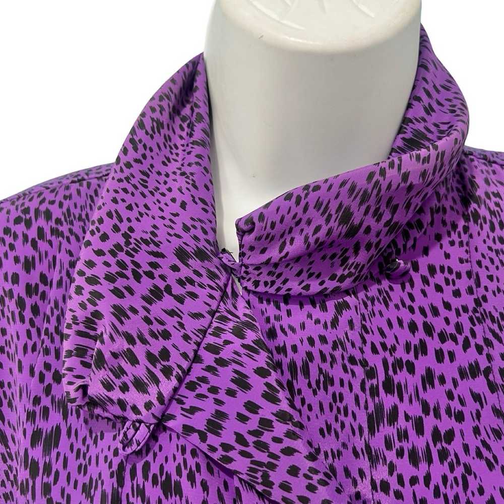 Vintage 80s Purple Black Cheetah Satin Button Dow… - image 7