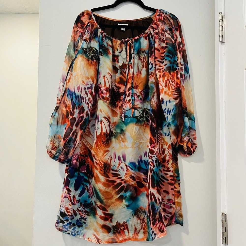 Boston Proper Sheer Dark Floral Tunic Dress size … - image 1