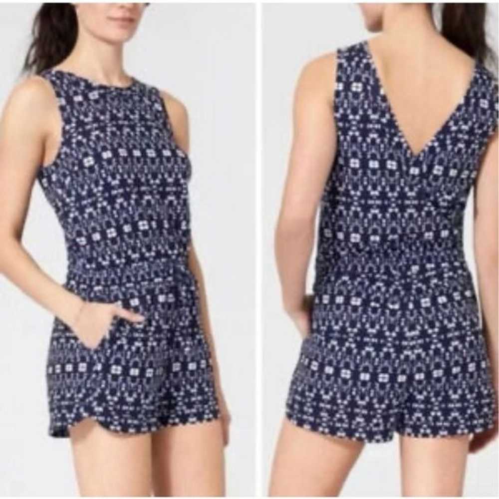 athleta Crossback Romper Shortie navy blue print … - image 1