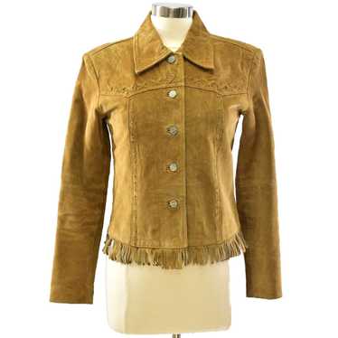 Vintage Timeless Brown Suede Leather Fringed Open… - image 1