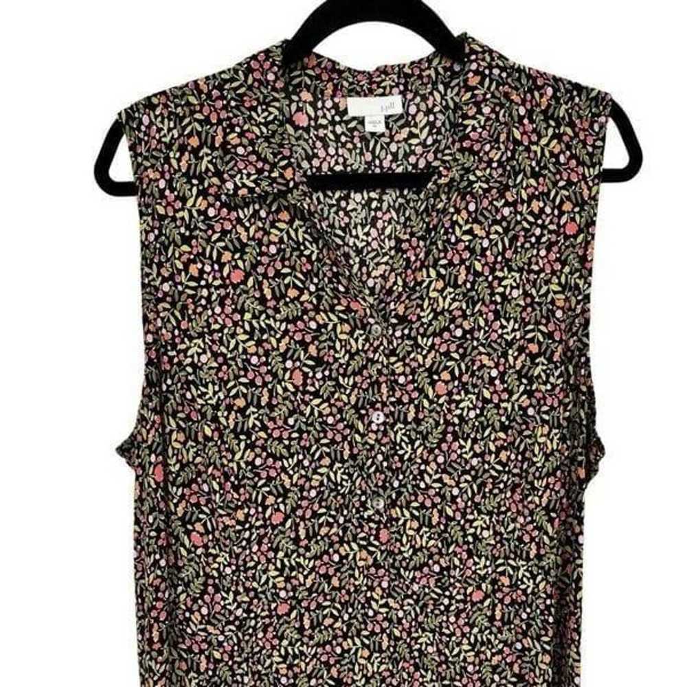 J Jill Sleeveless Floral Shirt Dress XL Black - image 3