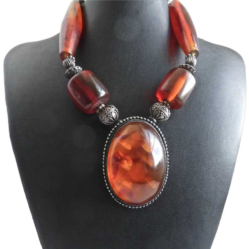 Huge  Amber Resin Pendant Necklace, 19" - image 1