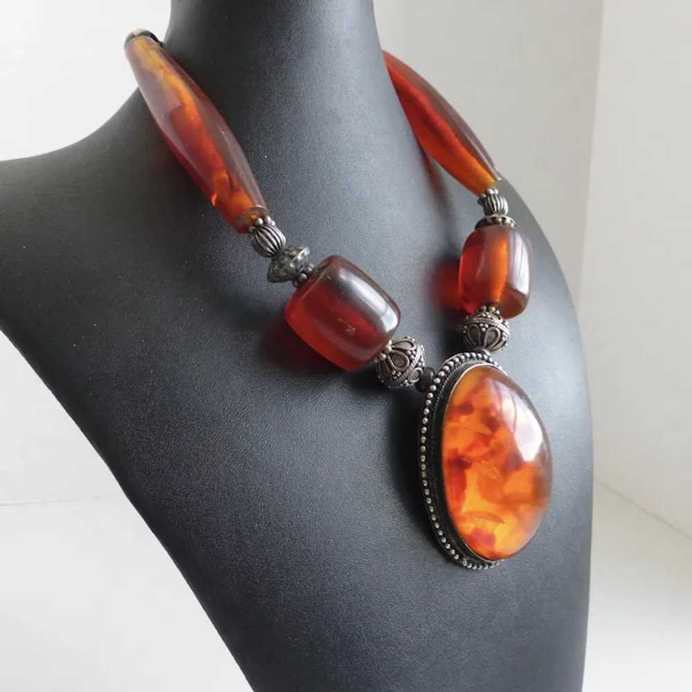 Huge  Amber Resin Pendant Necklace, 19" - image 2