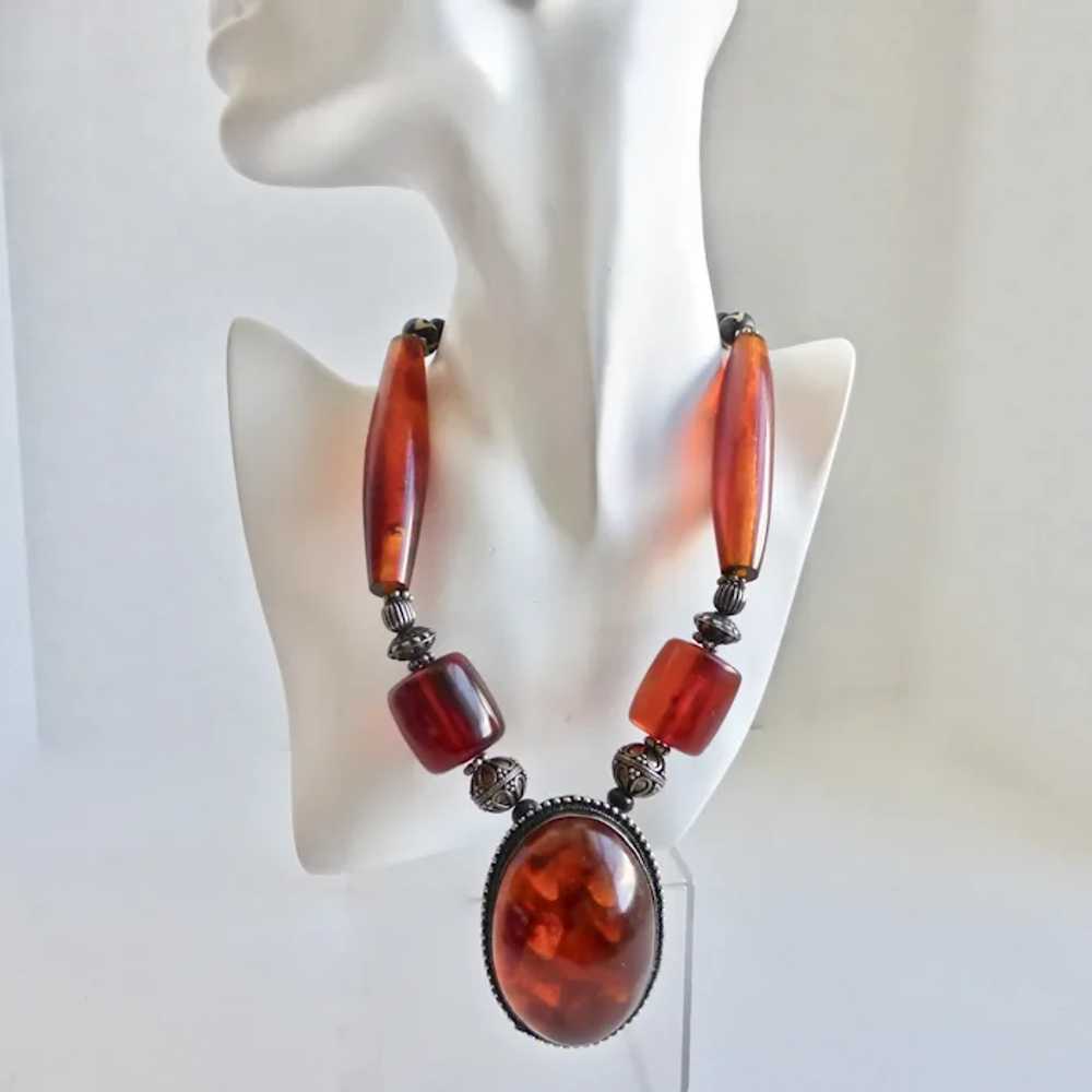 Huge  Amber Resin Pendant Necklace, 19" - image 3