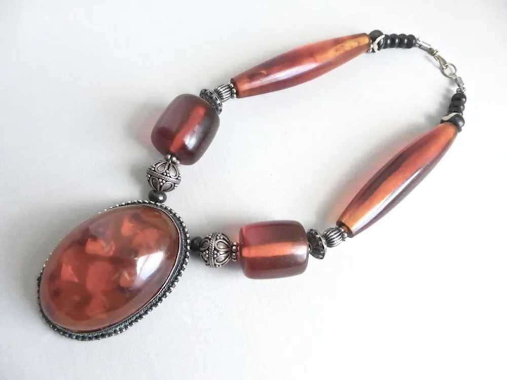 Huge  Amber Resin Pendant Necklace, 19" - image 4