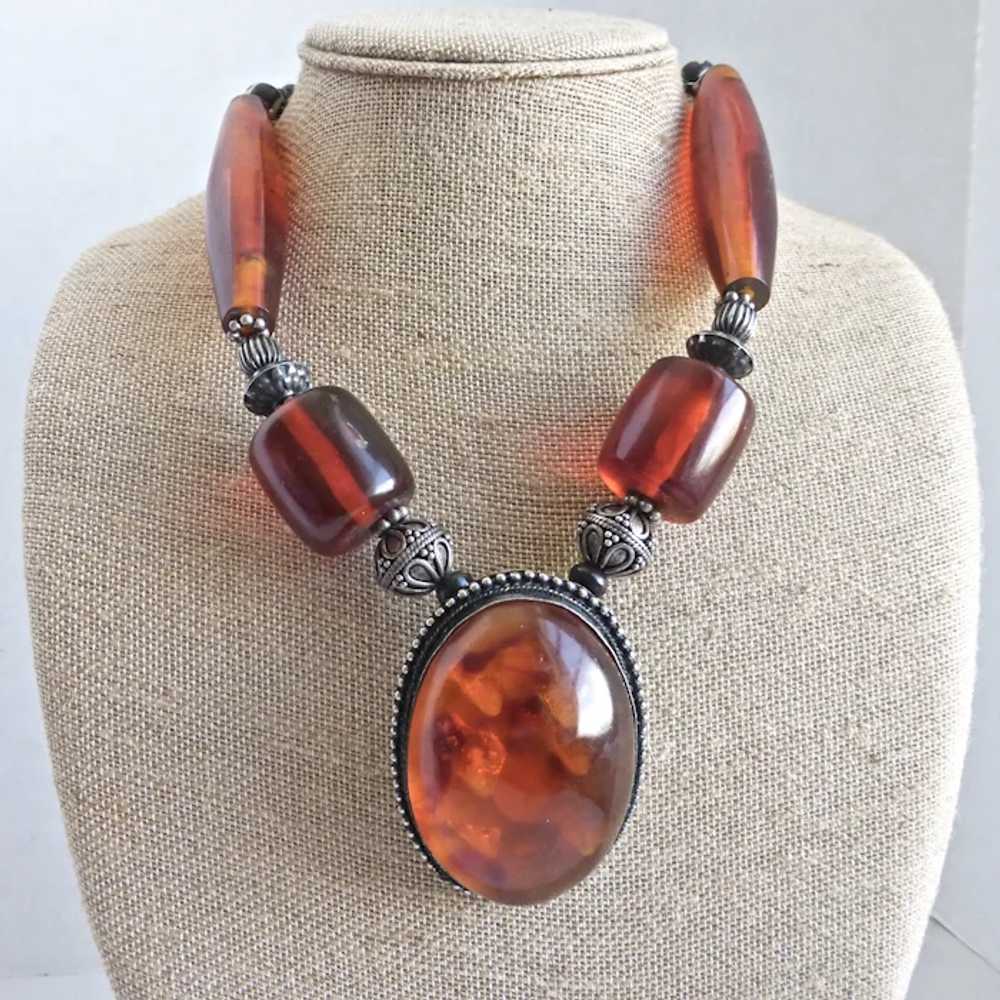 Huge  Amber Resin Pendant Necklace, 19" - image 6