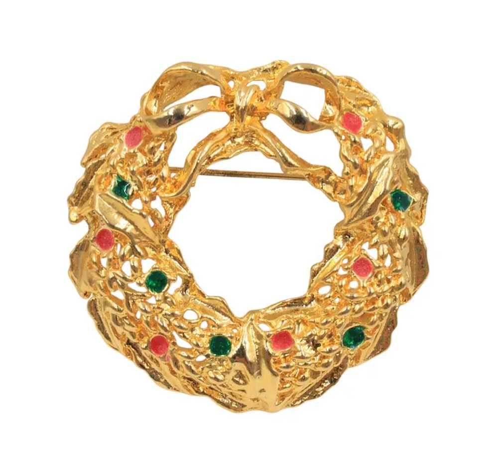 Brooch Pin AAi Christmas Pierced Wreath Bow - image 2