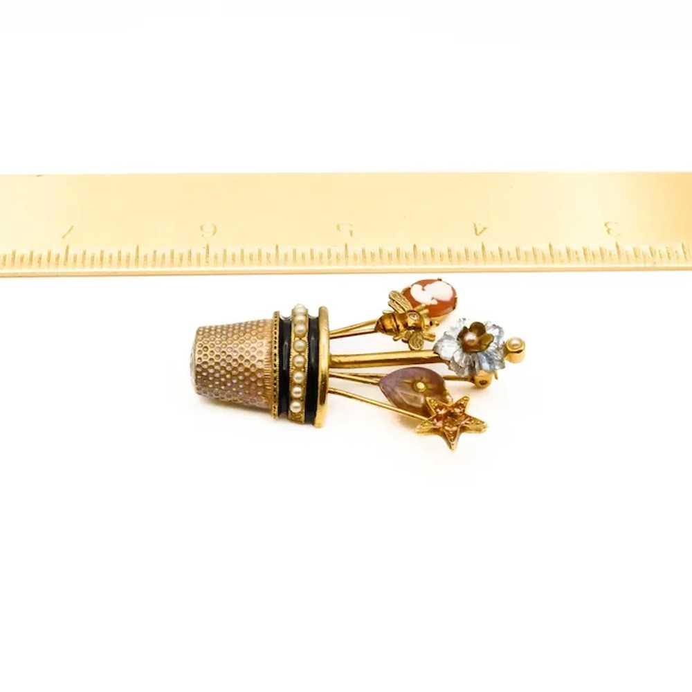 Vintage Gold Plated Thimble Brooch Pin - image 4