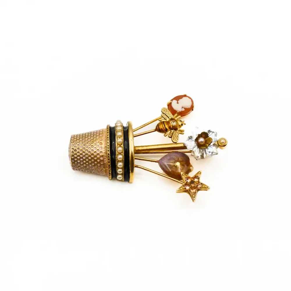 Vintage Gold Plated Thimble Brooch Pin - image 5