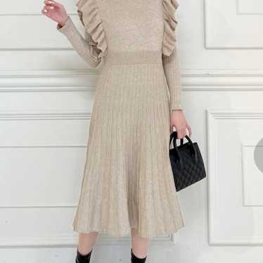 Mia Ruffle Knit Dress Beige