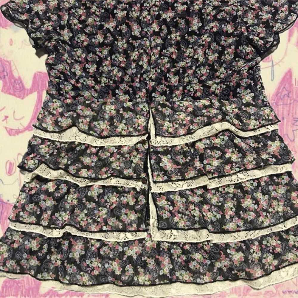 Y2K Boho Fairy Core Lolita Floral Rose Frill Blou… - image 5