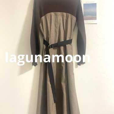 [LAGUNAMOON] Long Sleeve Check Docking Knit Dress 