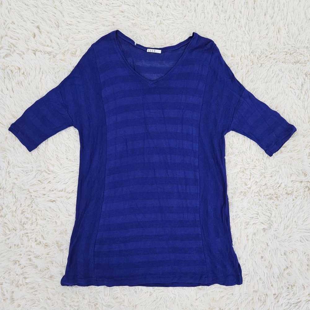 El V-neck striped lightweight 7-sleeve tunic knit - image 11