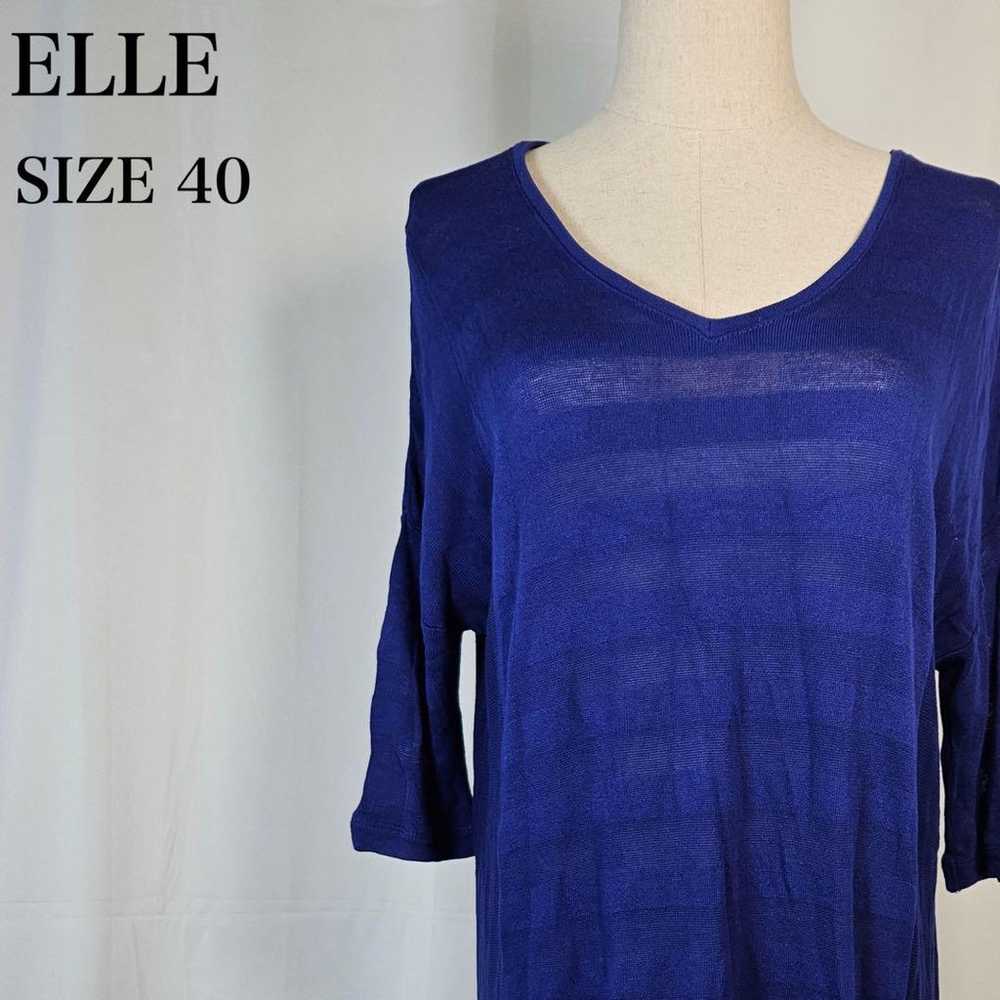 El V-neck striped lightweight 7-sleeve tunic knit - image 1