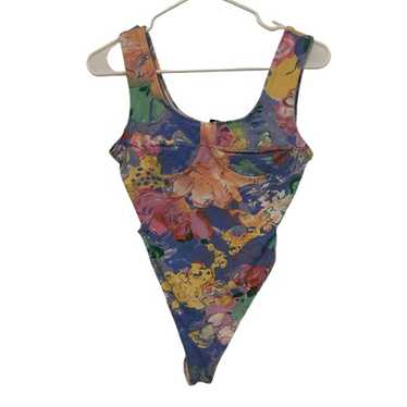 Vintage 80s Pastel Floral One Piece Bodysuit Exer… - image 1