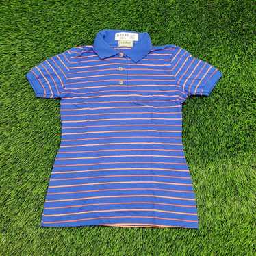 Vintage 80s LL-Bean Pencil-Striped Polo Shirt Tee… - image 1