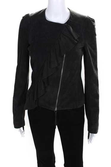 Rebecca Taylor Womens Full Zip Suede Ruffle Jacket