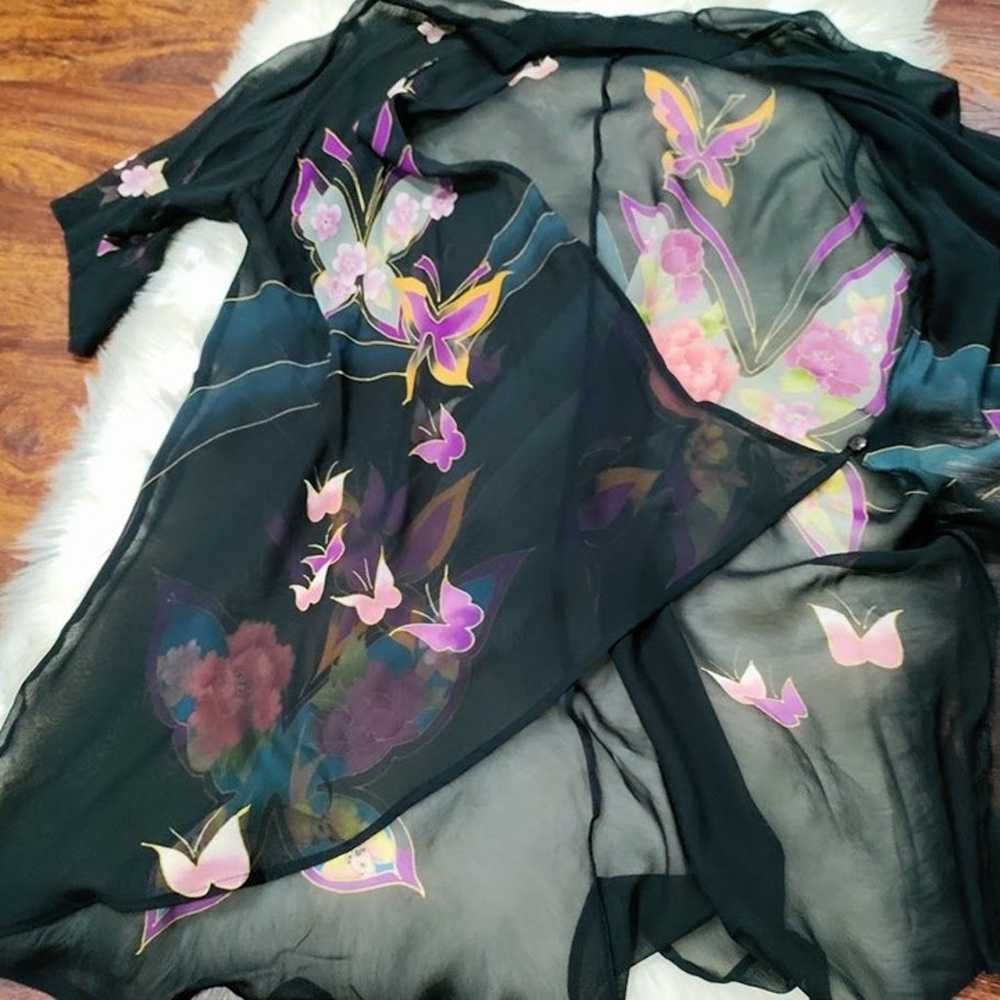 CCC Silk Floral Vintage Black Sheer Wrap S-L - image 11