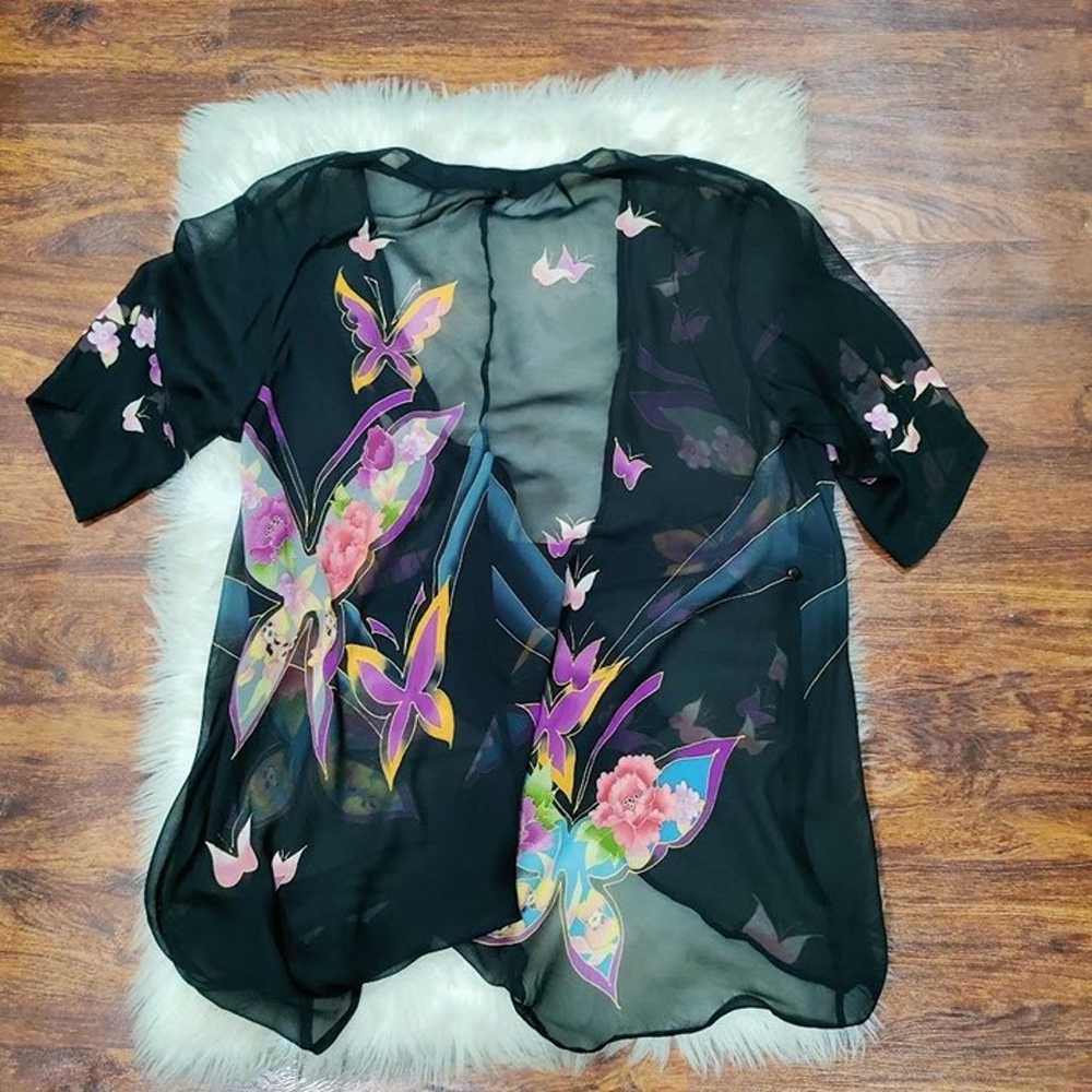 CCC Silk Floral Vintage Black Sheer Wrap S-L - image 2