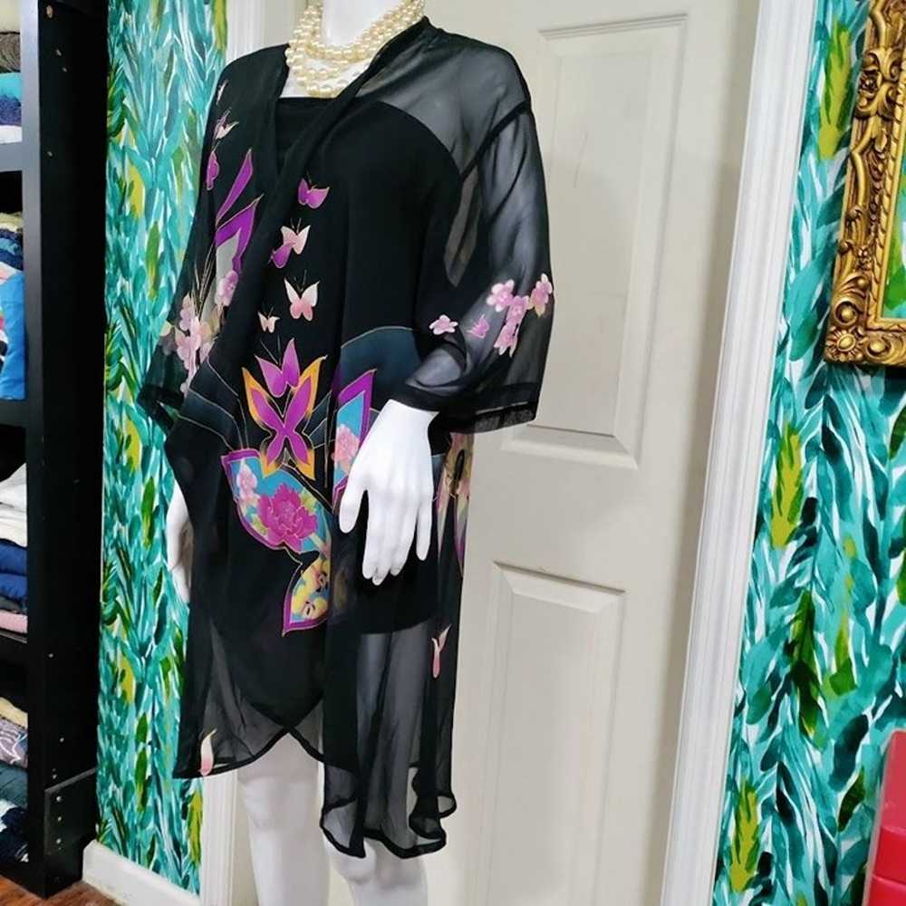 CCC Silk Floral Vintage Black Sheer Wrap S-L - image 4