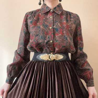 Botanical pattern all-over shirt blouse Showa ret… - image 1