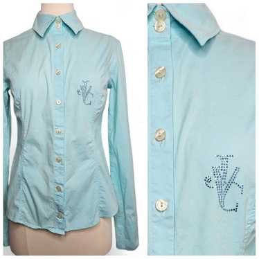 Vtg Versace Jeans Couture Teal Button Up Shirt Siz