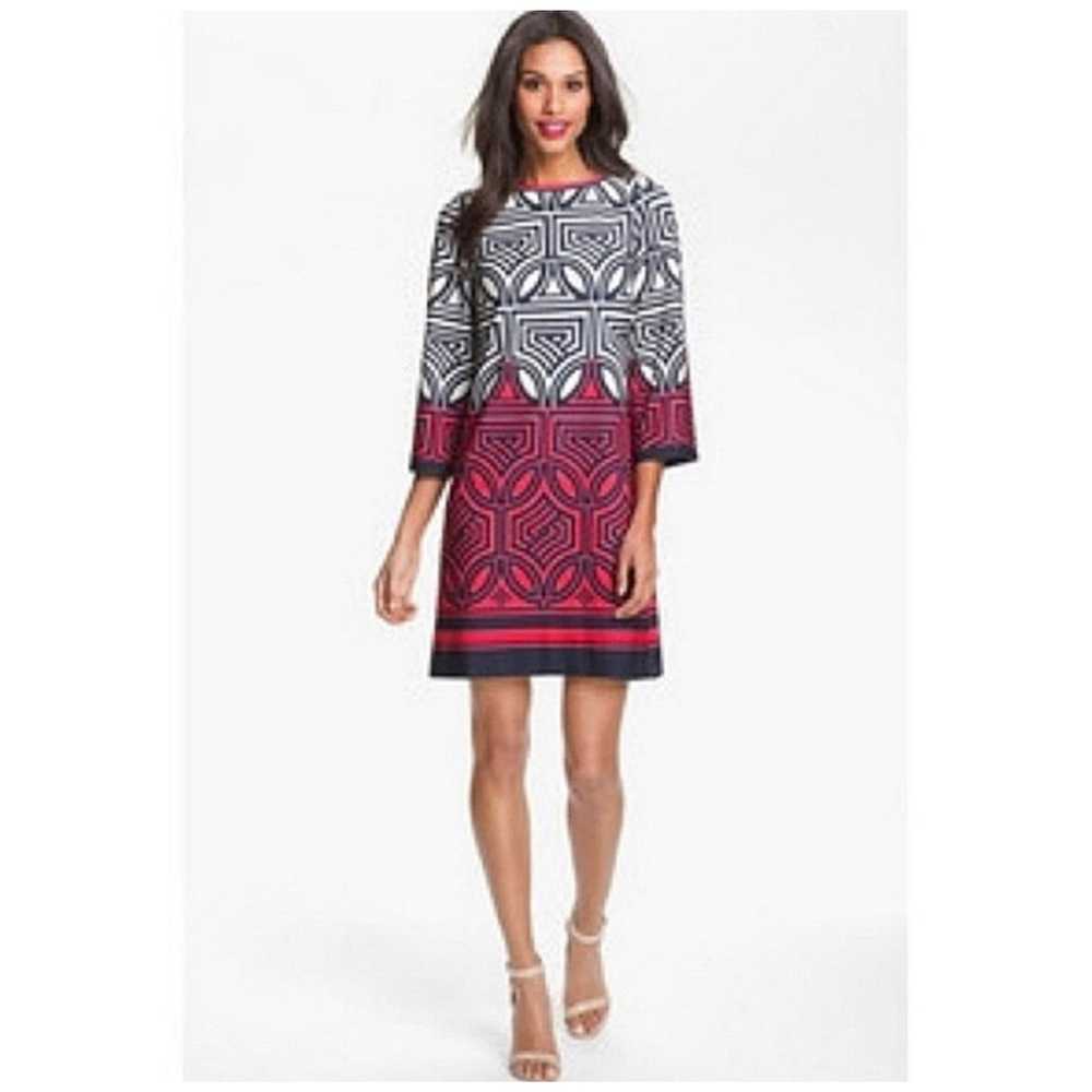 Eliza J Fuchsia Navy White Geometric Print Shift … - image 1