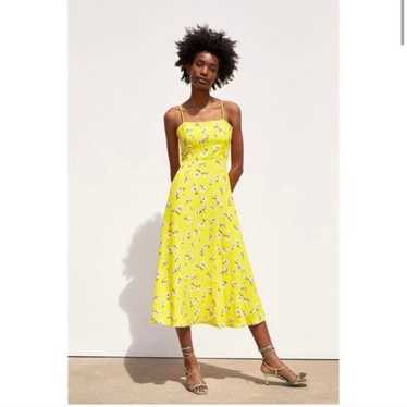 Zara Midi dress Lemon Yellow Floral Print Blogger 