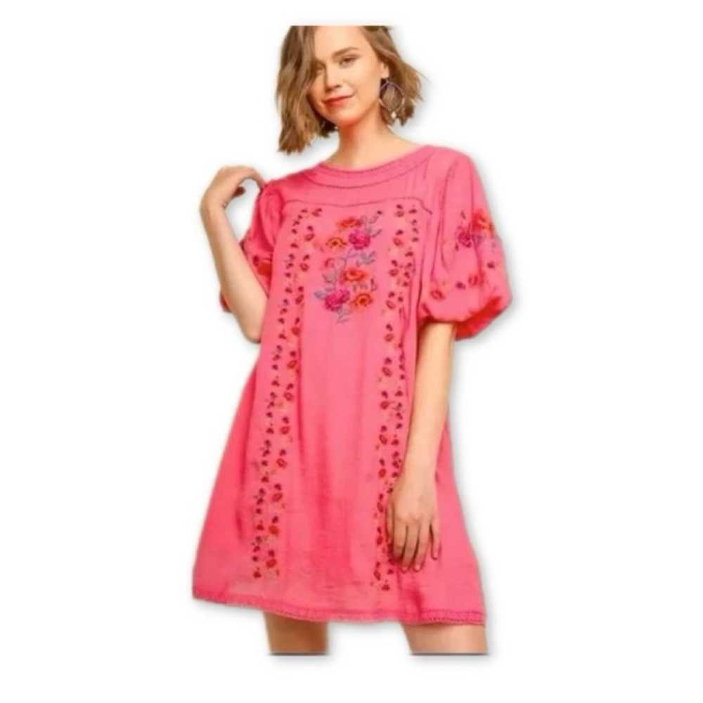 UMGEE PINK PUFFY SLEEVE TUNIC DRESS - image 1